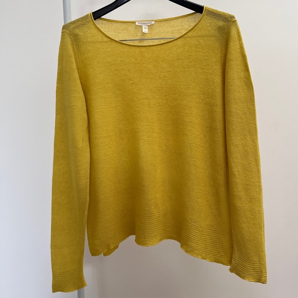 Eileen Fisher Sweaters - Eileen Fisher organic linen long sleeve sweater S yellow roll neck knit top